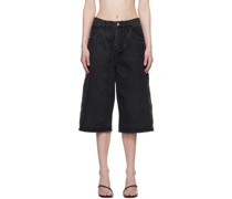 Black Emblem Denim Shorts