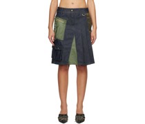 Blue & Khaki Marta Half-Pleats Midi Skirt