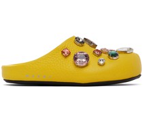 Yellow Leather Crystal Slides