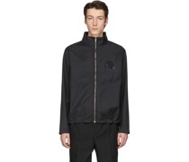 Black Eyelet Jersey Zip-Up Jacket