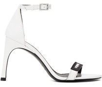 White Patent Skinny Strap Logo Heeled Sandals