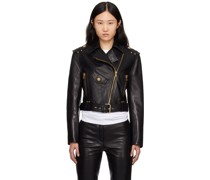 Black Zipped Leather Biker Jacket