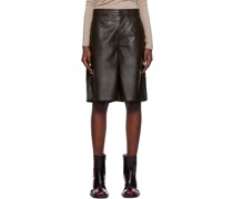 Brown Wide Faux-Leather Shorts