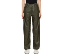 Gray Rounded Faux-Leather Trousers