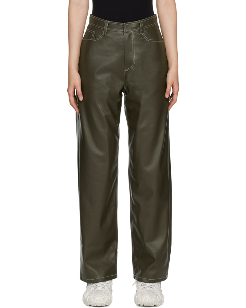 determ; Damen Gray Rounded Faux-Leather Trousers
