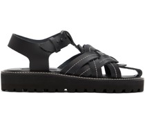 Black Leather Knitted Sandals