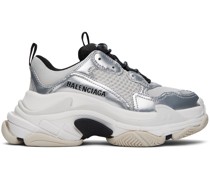 White & Silver Triple S Sneakers