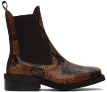 Brown Embossed Snake Chelsea Boots