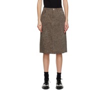 Brown Dyed Denim Midi Skirt