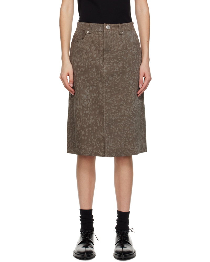 UMBER POSTPAST Damen Brown Dyed Denim Midi Skirt