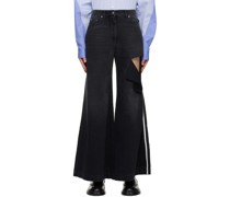 Black Ripped Wide-Leg Jeans