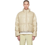 Beige Grained Faux-Leather Down Jacket