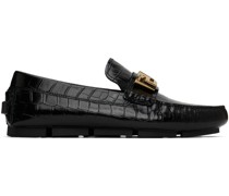 Black Croc-Embossed Greca Loafer