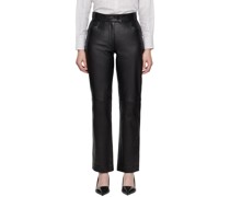 Black Straight-Fit Leather Pants