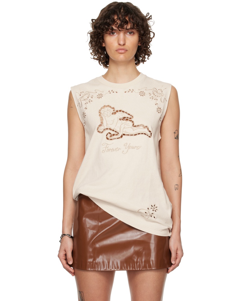 Acne Studios Damen Beige Embroidered T-Shirt