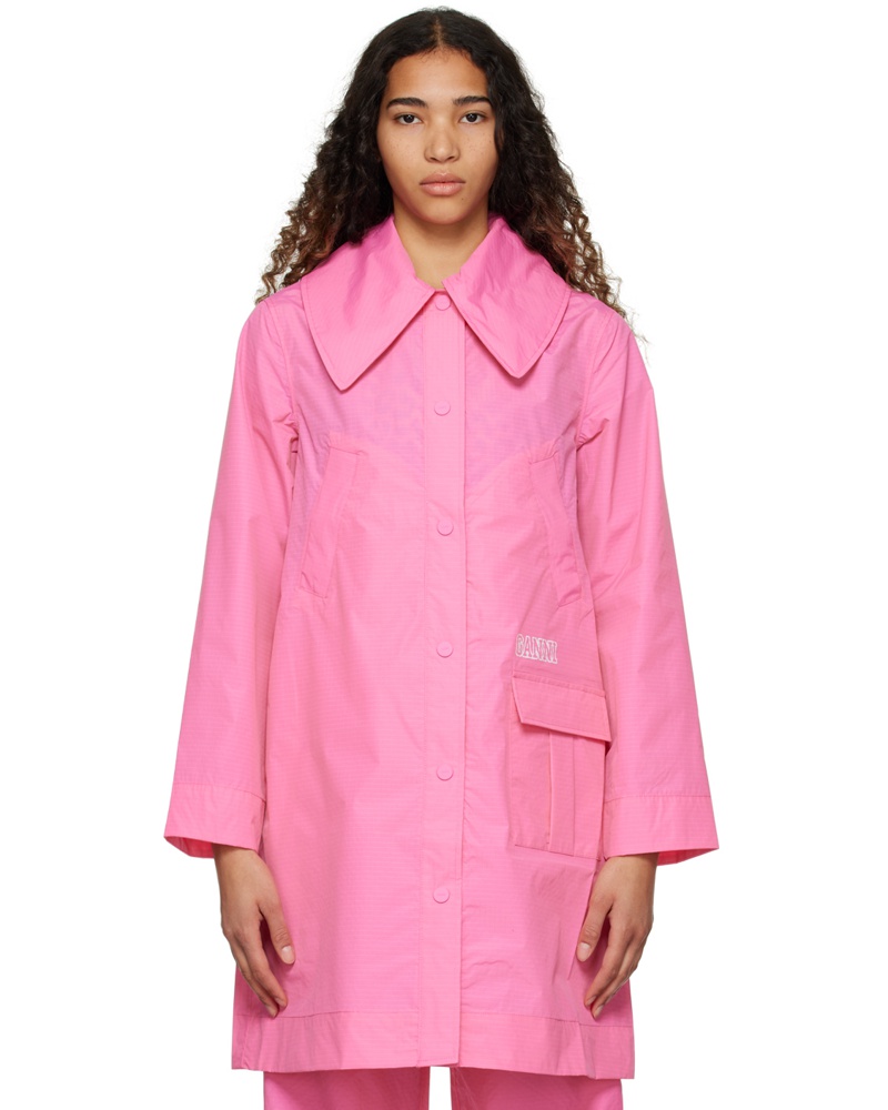 Ganni Damen Pink Printed Coat