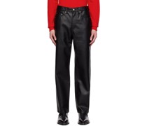 Black Straight-Leg Faux-Leather Trousers