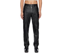 Black Cutline Zip Leather Pants