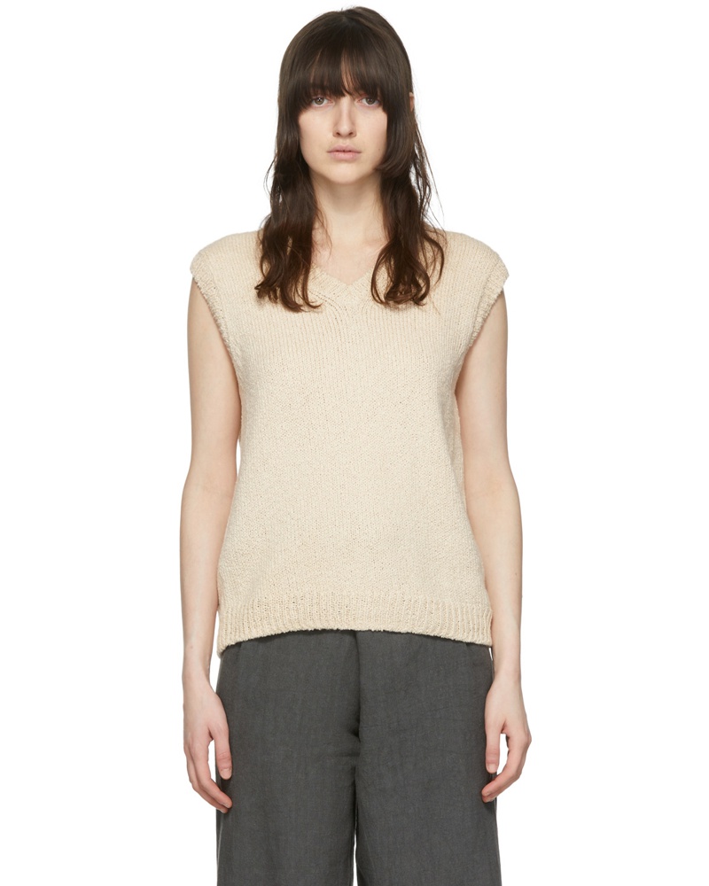 Arch The Damen Off-White Cotton Sweater Vest