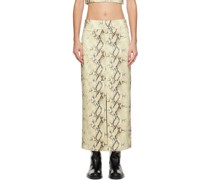 Beige Python-Embossed Leather Midi Skirt