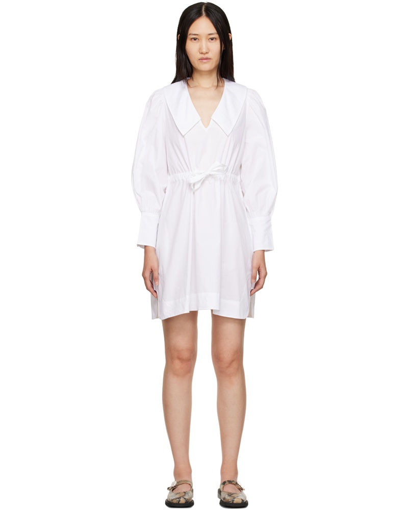 Ganni Damen White V-Neck Minidress