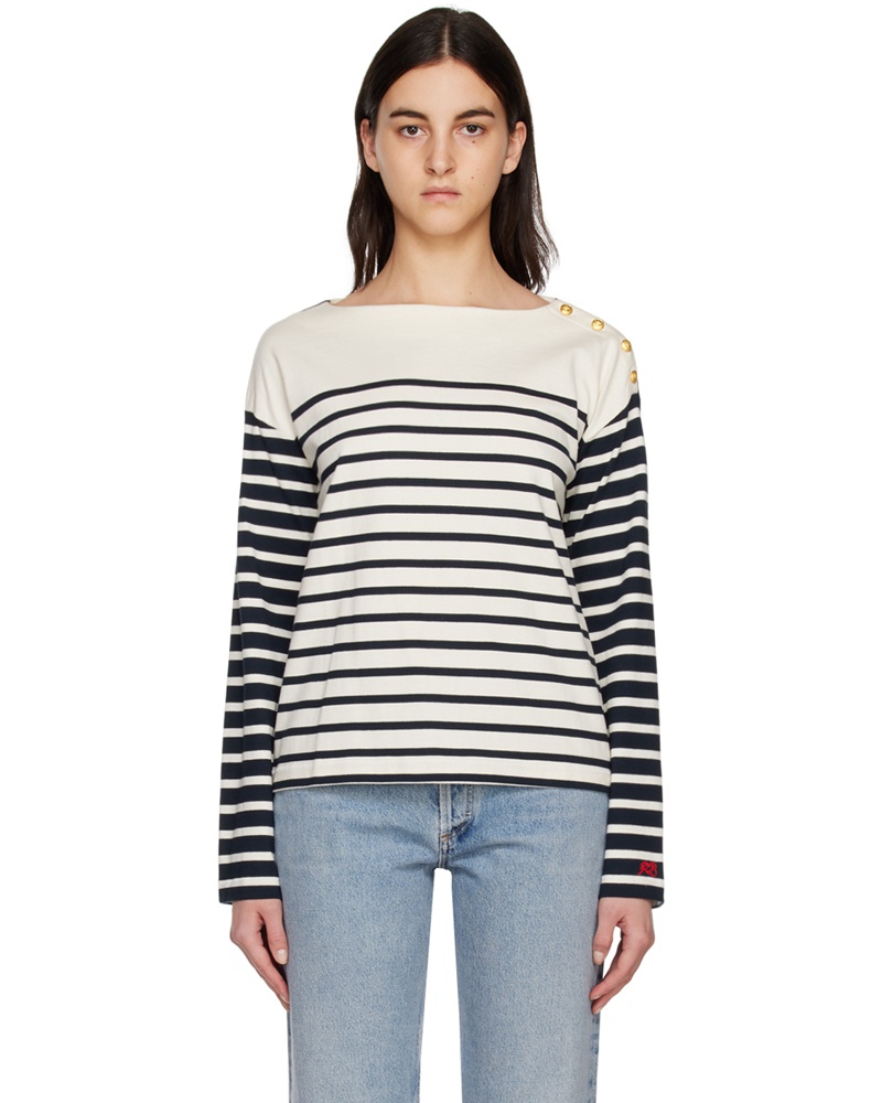 Rag & Bone Damen Navy & Off-White Striped Long Sleeve T-Shirt
