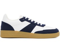 White & Navy Plain Sneakers