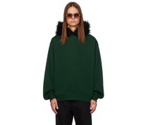 Green Embroidered Faux-Fur Hoodie