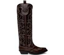 Burgundy Embroidered Western Boots