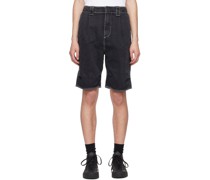 Black Pleated Denim Shorts