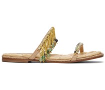 Beige Embellished Raffia Sandals