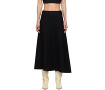 Black Asymmetric Hem Midi Skirt