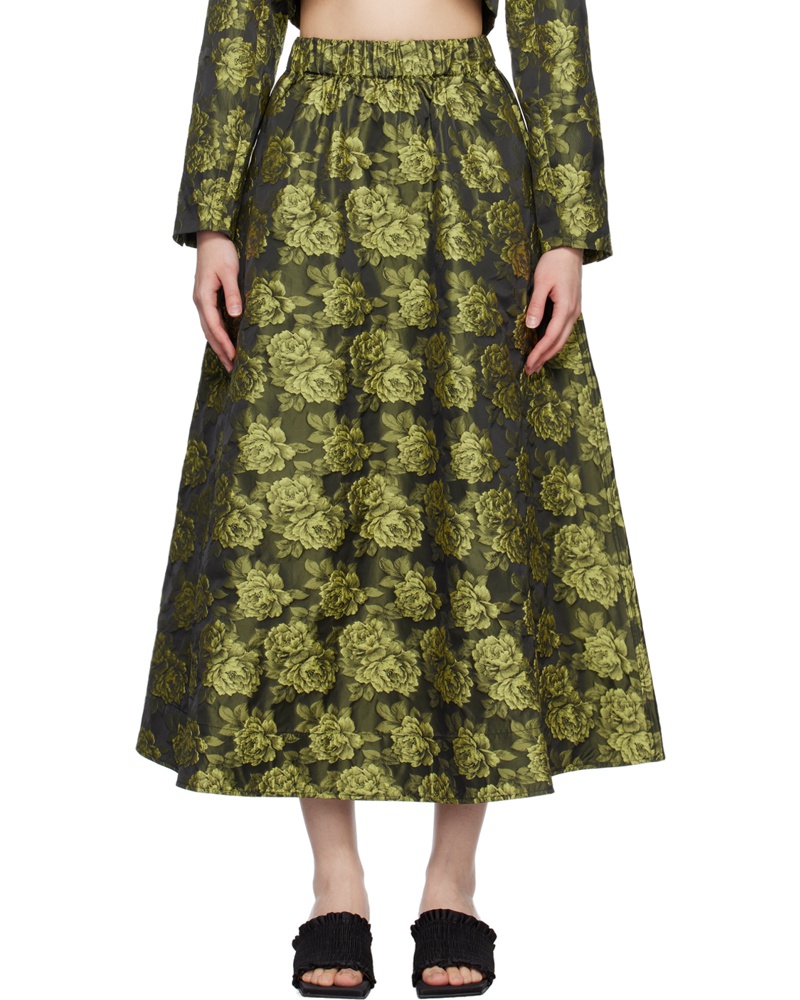 Ganni Damen Green Floral Maxi Skirt