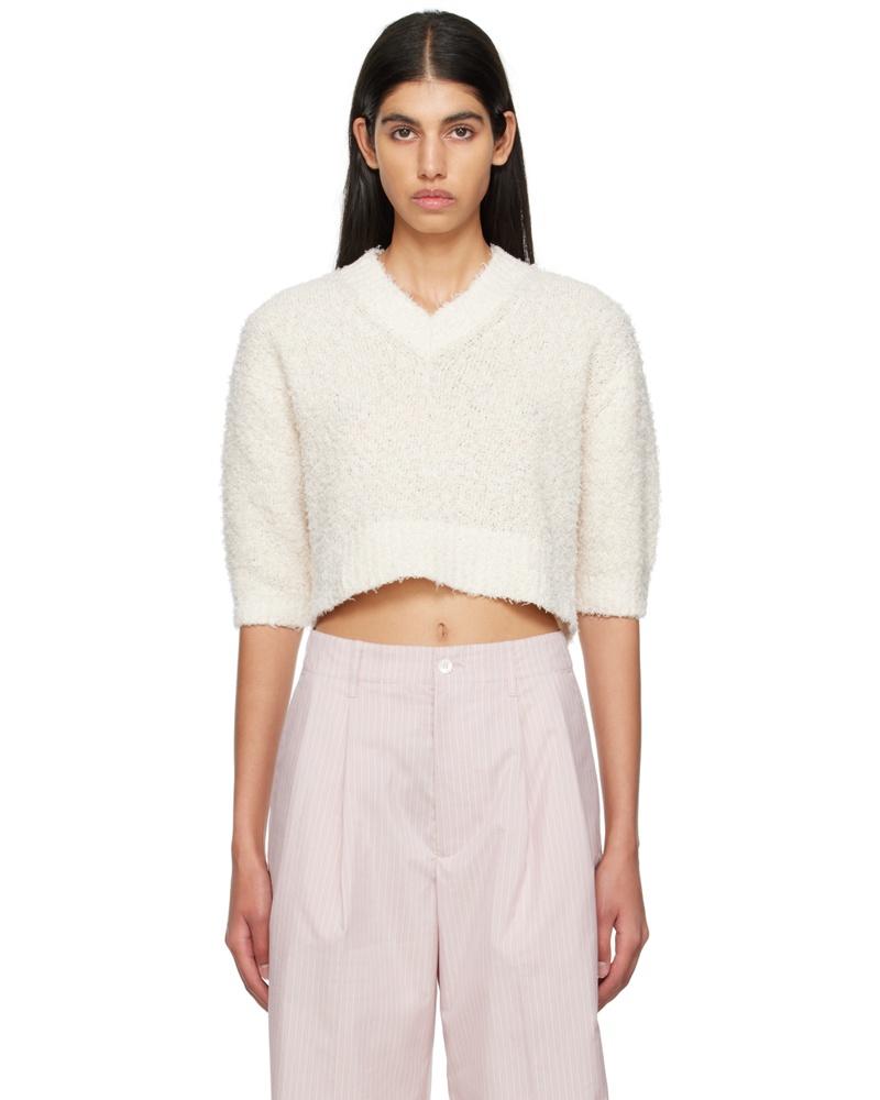 AURALEE Damen White V-Neck T-Shirt