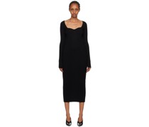 Black Curved Neck Midi Dress