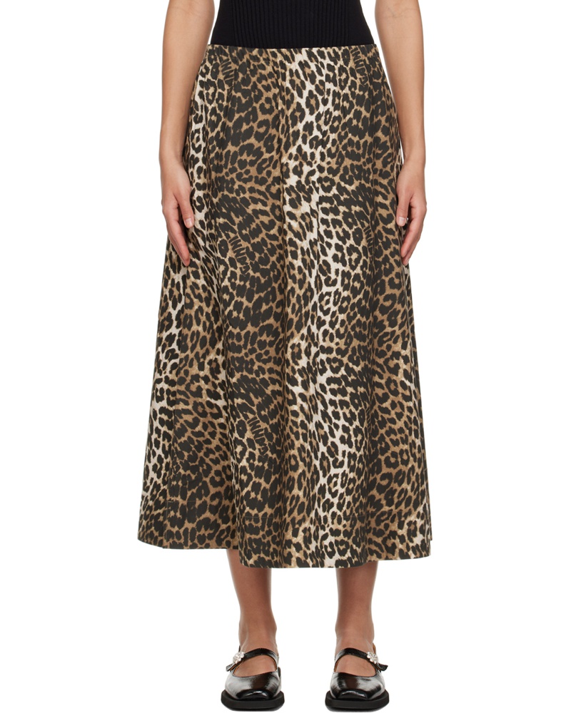 Ganni Damen Brown Leopard Midi Skirt