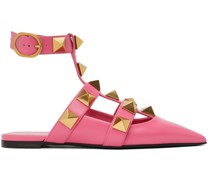 Pink Calfskin Roman Stud Ballet Flats