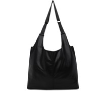 Black Synthetic Leather Shopping Tote