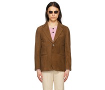 Brown Buttoned Leather Blazer