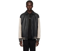 Black & Beige Embossed Leather Jacket