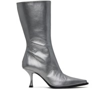 Silver Leather Heel Boots