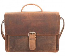 Retro Aktentasche Leder 41 cm Laptopfach dunkel