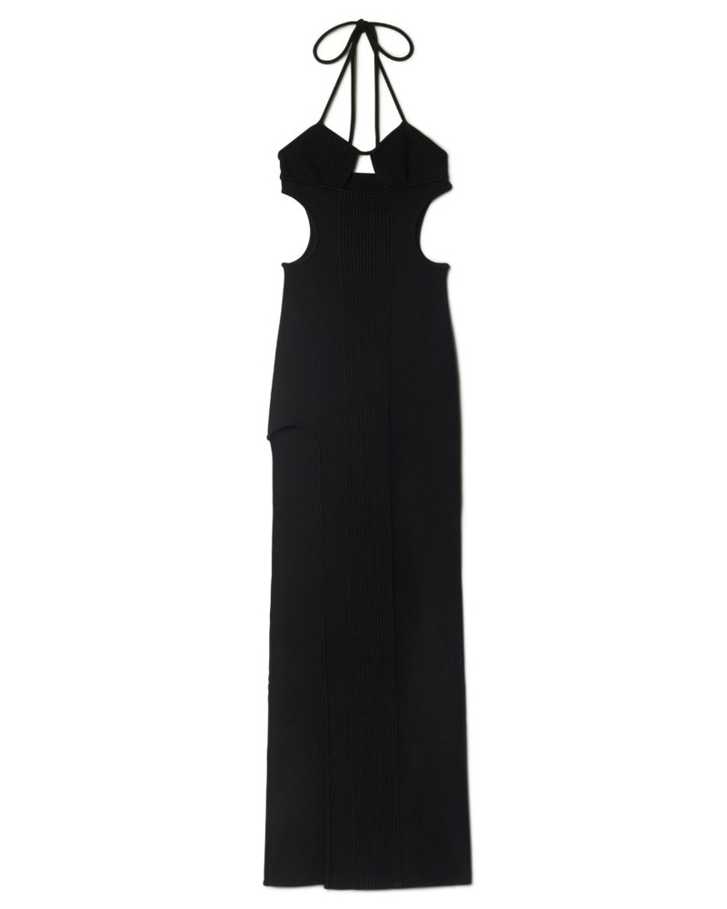 OFF-WHITE Damen Langes ausgeschnittenes Rippenkleid