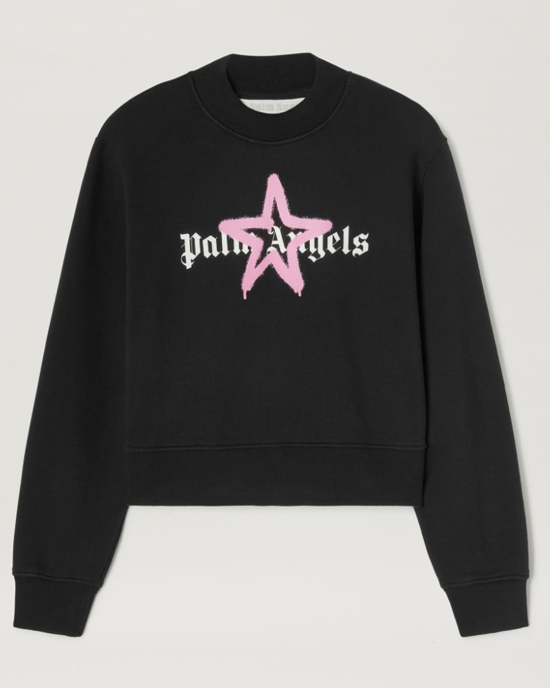 Palm Angels Damen Schwarz-rosa Pullover Mit Sternen Besprüht