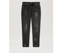 Slim-Fit-Jeans mit Monogramm