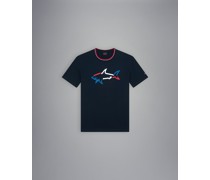 T-Shirt aus Bio-Baumwolle mit mehrfarbigem Hai-Print