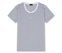 T-Shirt aus Baumwolljersey mit Shark-Applikation, Frau, White-blue, Größe: XS