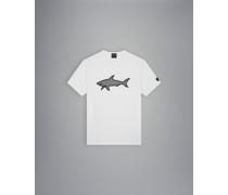 T-Shirt aus Bio-Baumwolle mit Hai aus Mesh