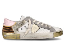 Flache Sneakers PRSX für Damen – Weiß, Animal-Print und Gold