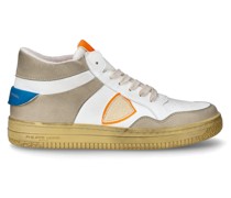 Lyon Sneakers für Herren aus recyceltem Leder – Weiß, Hellblau und Orange